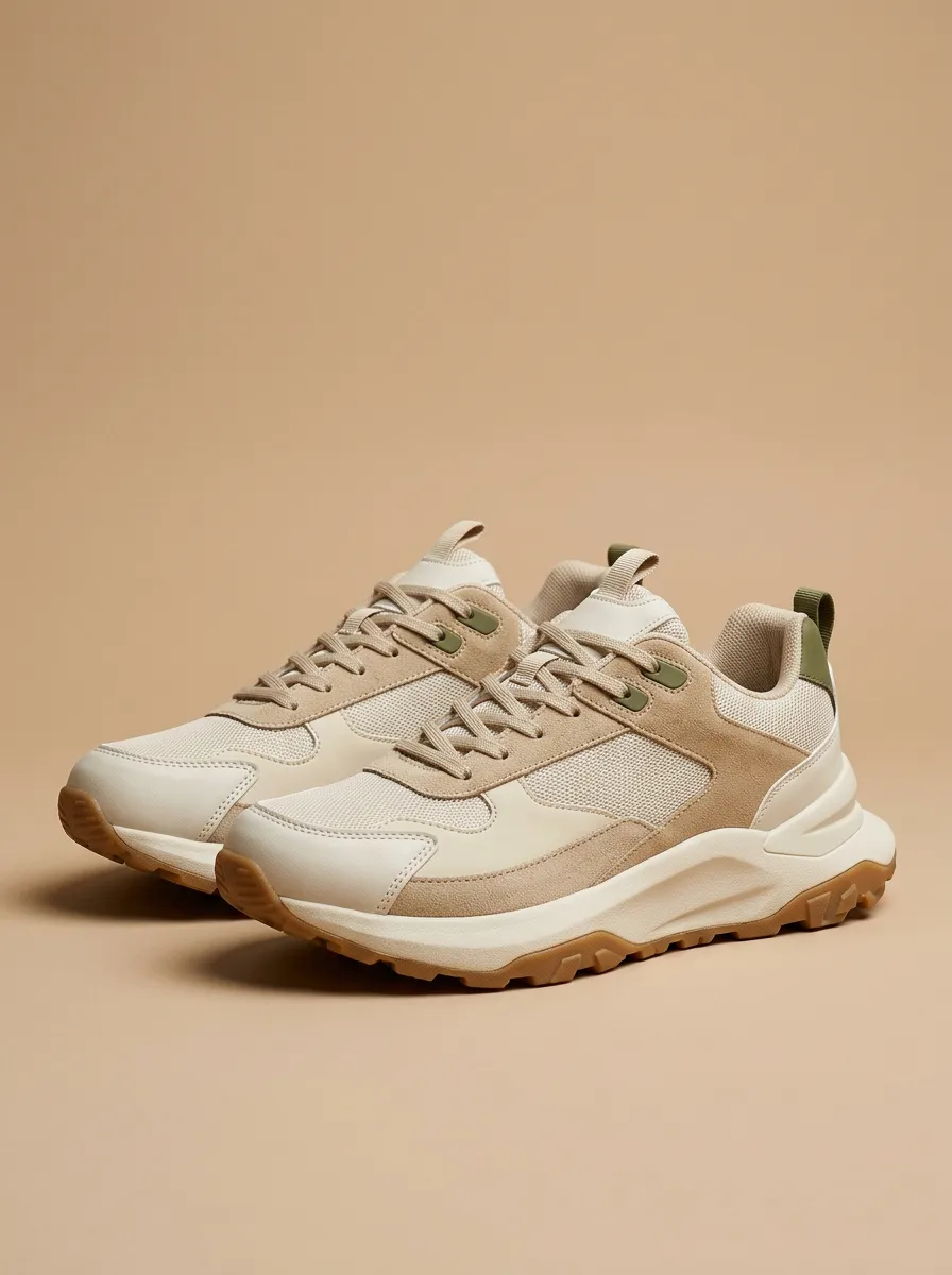 Lace-Up Suede-Panel Mesh-Panel Casual Sneakers