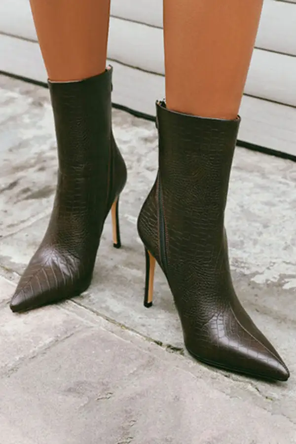 Stone Pattern Zip-Up Boots