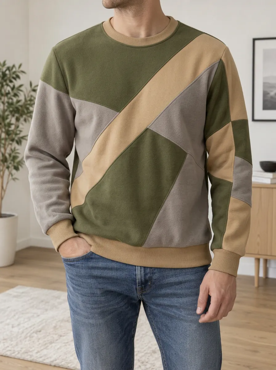 Men's Multi-Tone Colorblock Crewneck Sweatshirt Geometric