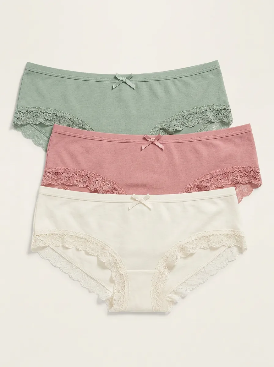 Minimalist Lace-Trim Women's Three-Piece Panty Set
