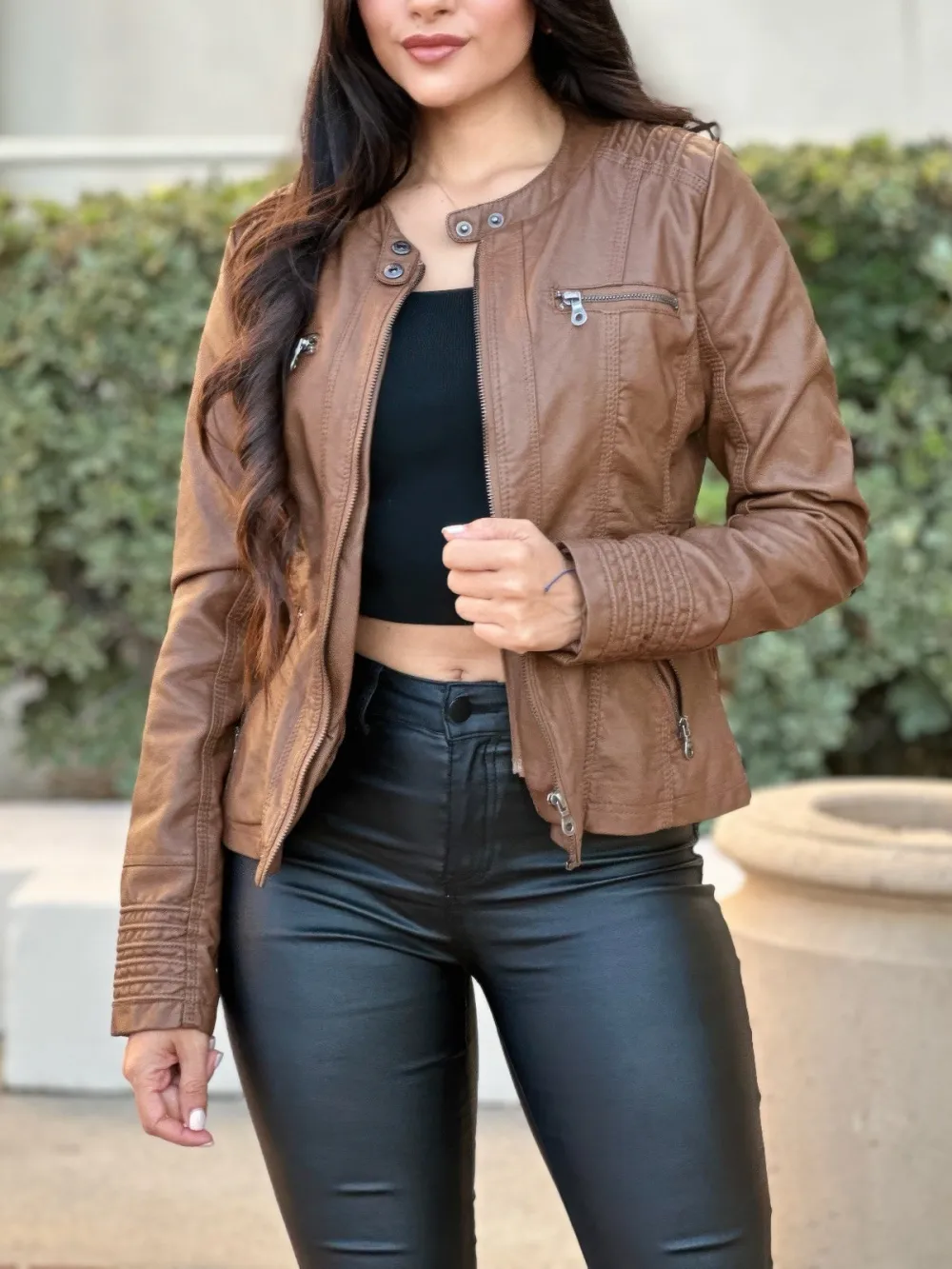 Hooded Faux Leather Jacket