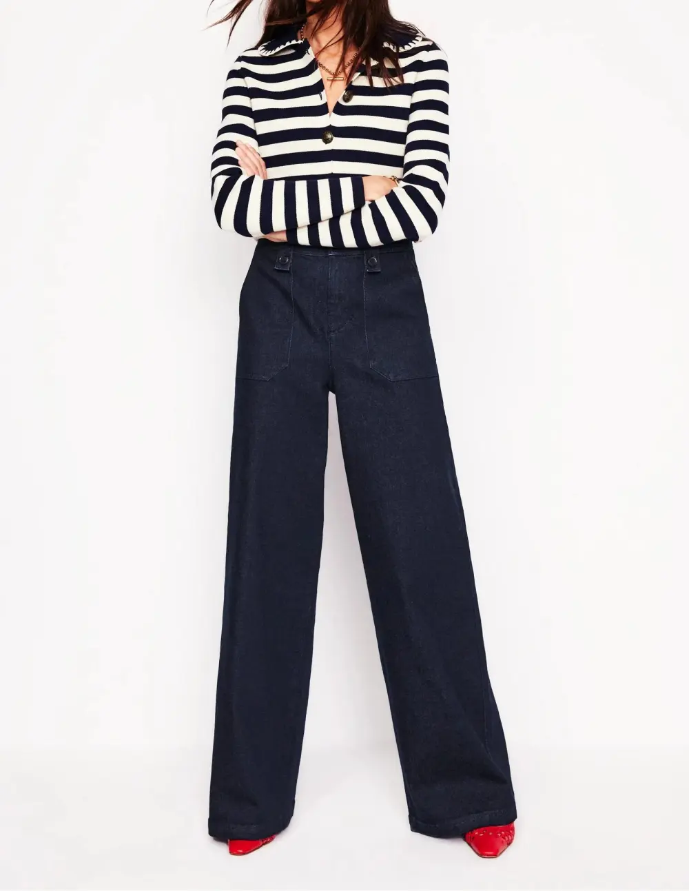 Mid Rise Button Detail Jeans