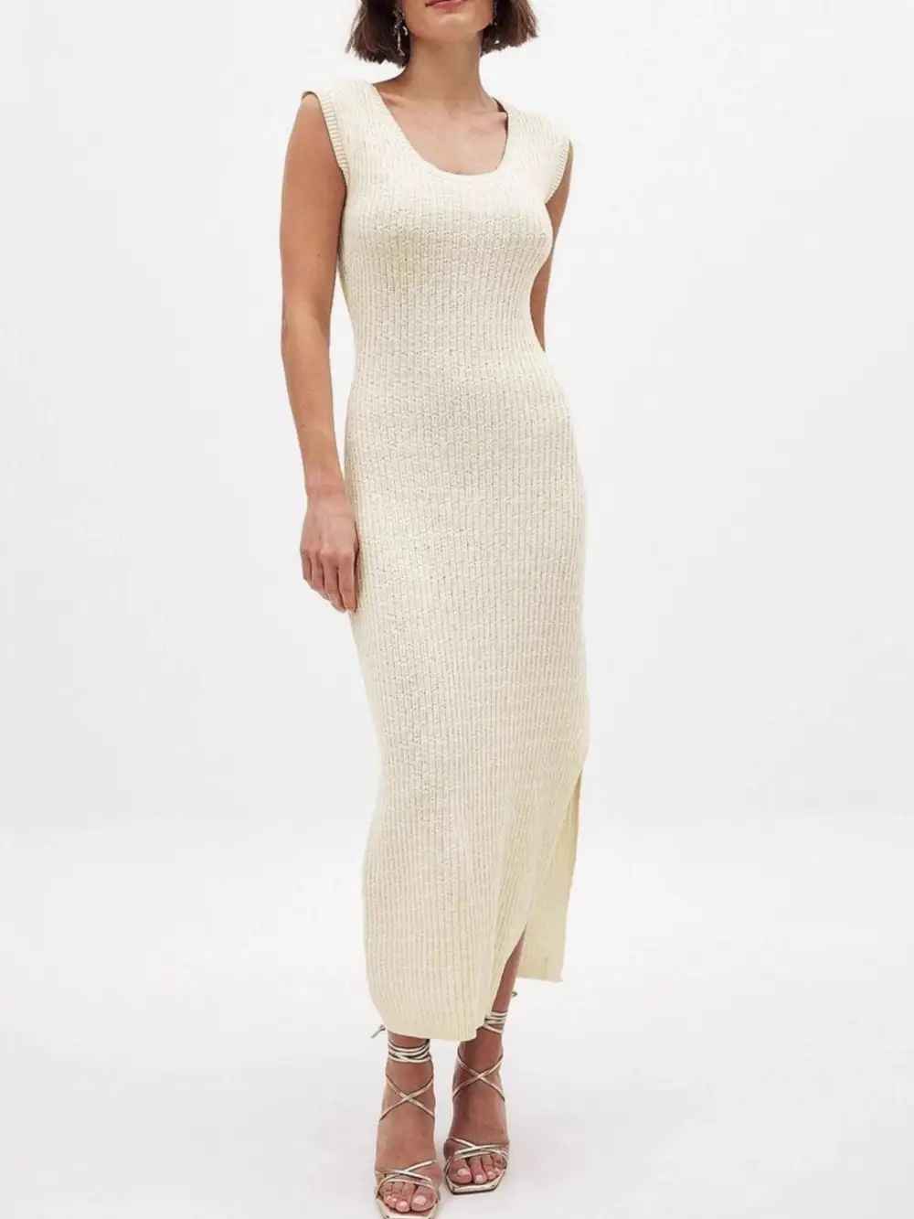 Knit Slit Sleeveless Midi Dress