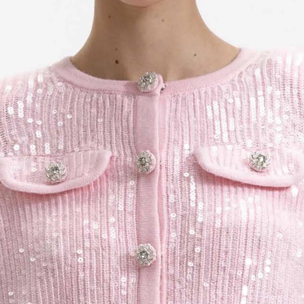 Pink Knit Sequin Cardigan