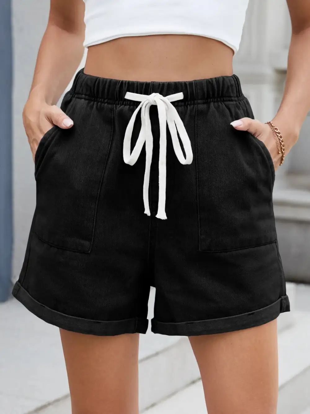 Drawstring Wash Shorts Denim Pants