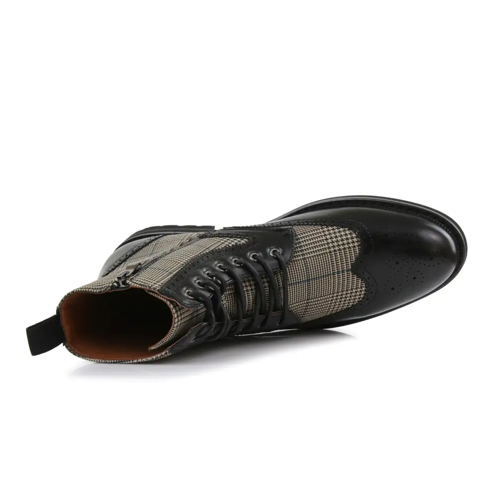 Faux-Leather Wingtip Brogue Motorcycle Boots