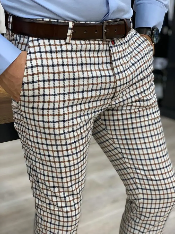 Relaxed Slim Fit Plaid Tailored Trousers
