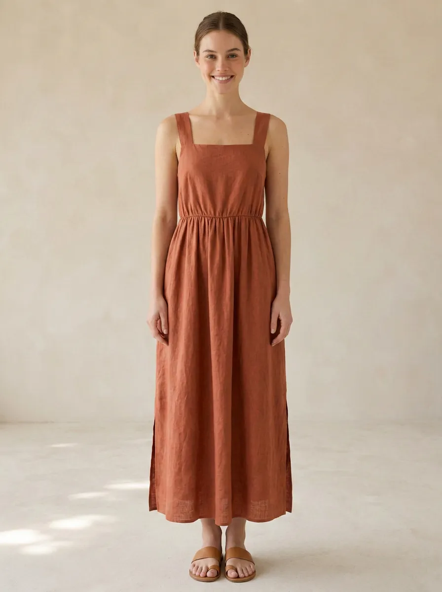 Women's Boho Linen Maxi Backless Dress