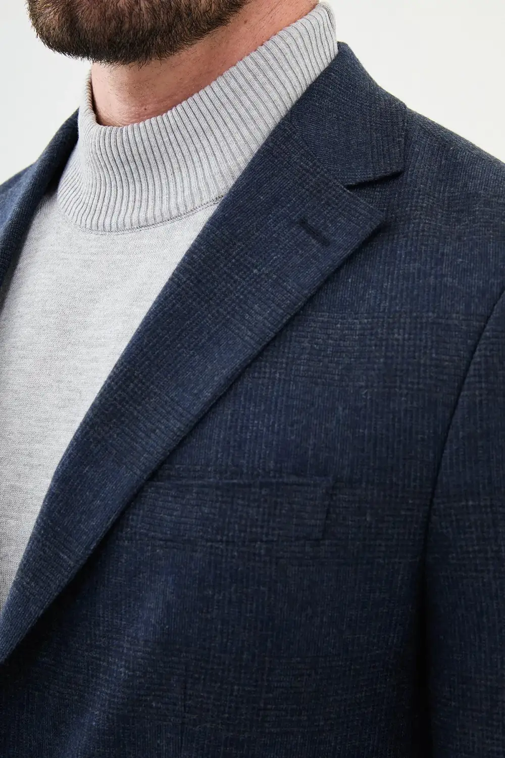 Plaid Slim Fit Mono Collar Classic Wool Blazer