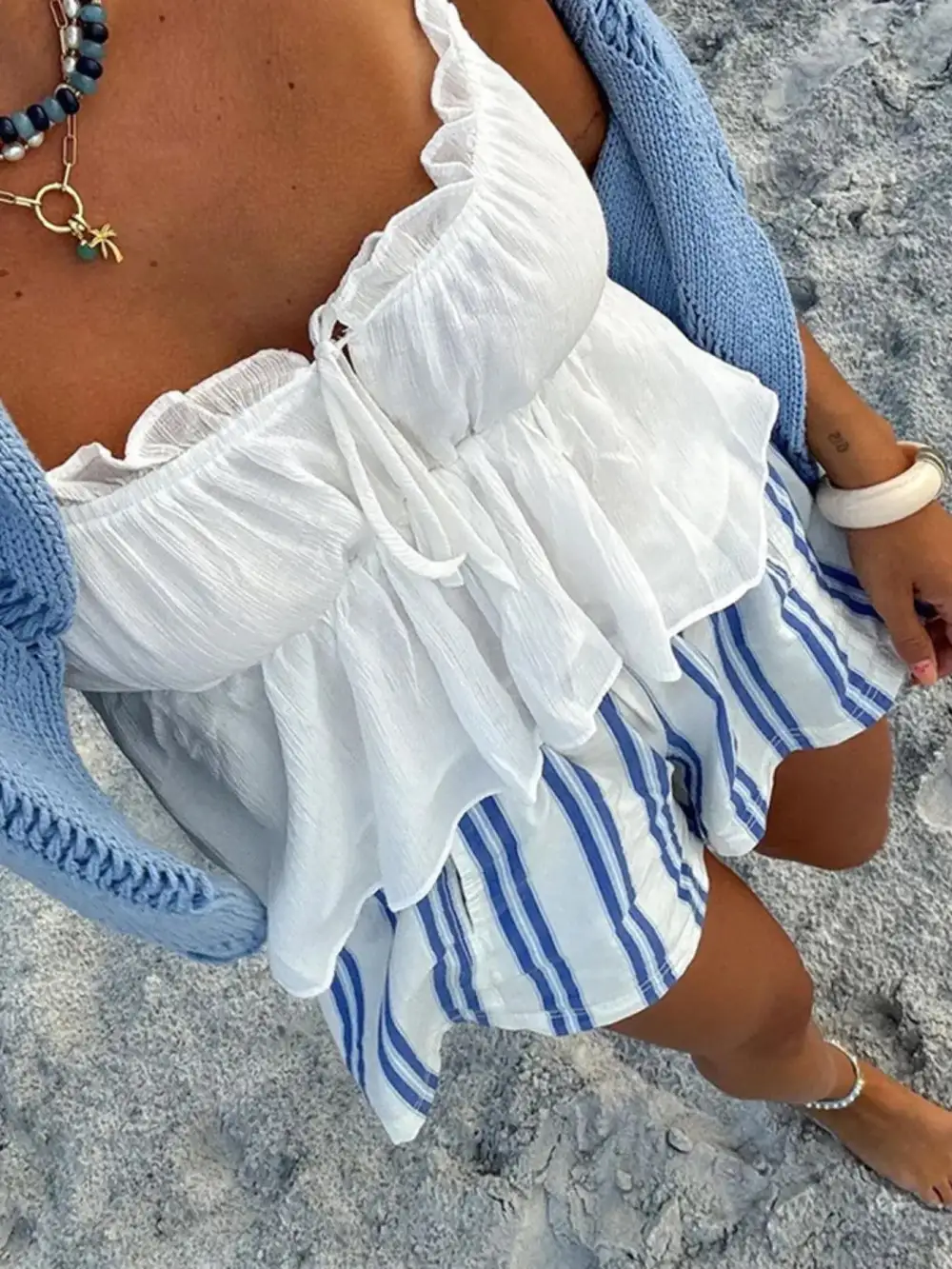Striped High Waist Linen Blend Shorts