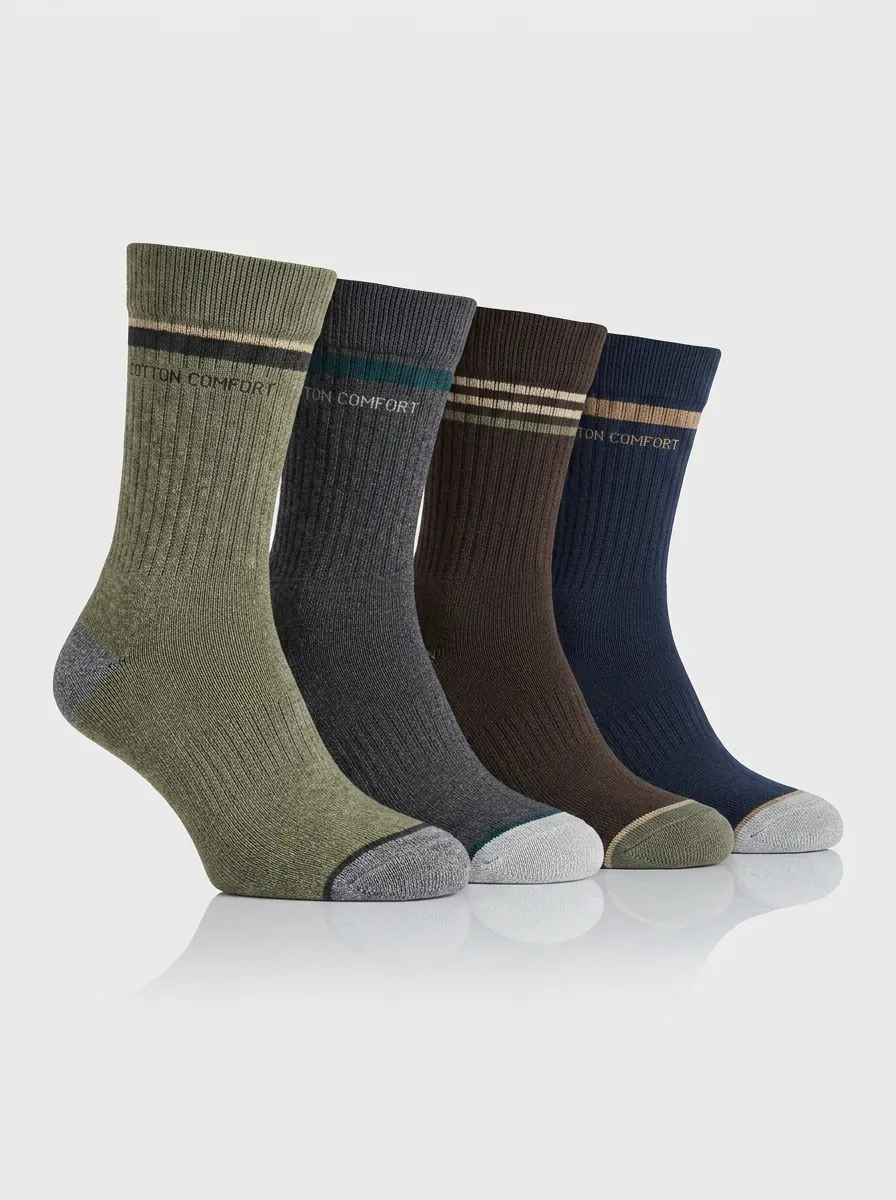 Graphic Striped Men's Four-Pair Long Socks