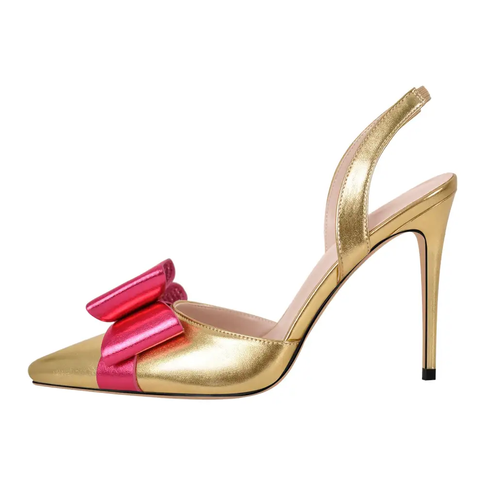 Bow Accent Pointed Toe Stiletto Slingback Pumps