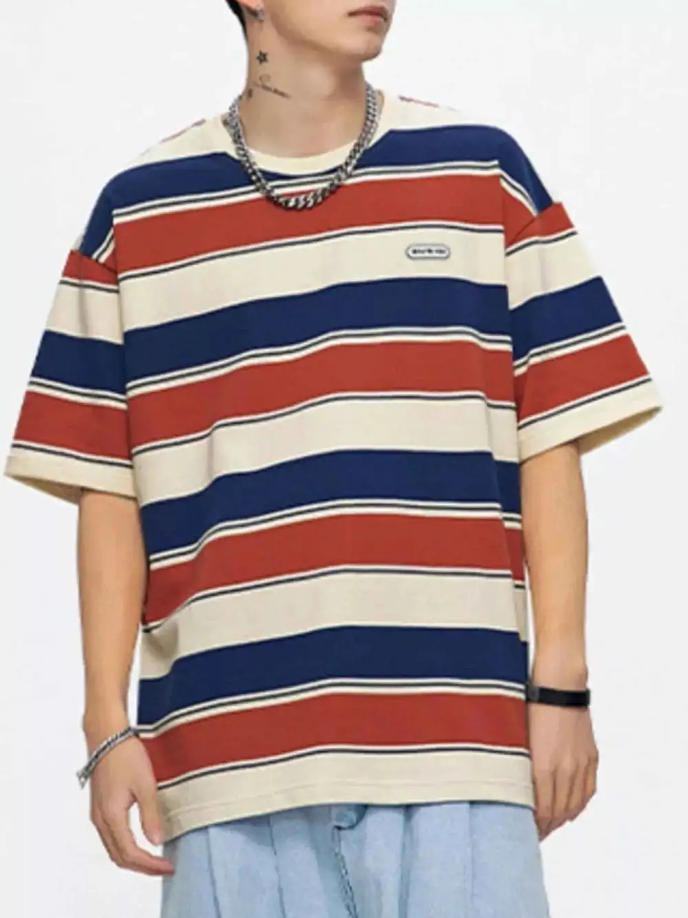 Striped Round Neck Oversized T-Shirt