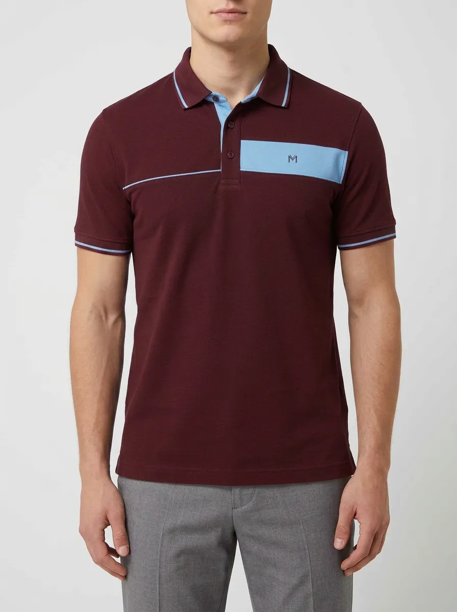 Men's Casual Sporty Navy Blue Colorblock M-Logo Printed Polo Shirt