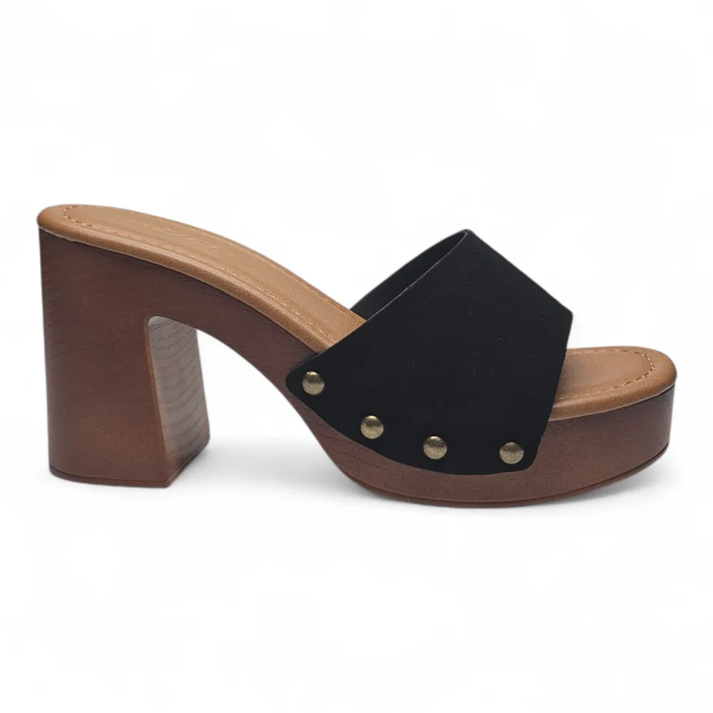Boho Lightweight Studded Wooden Heel Mule