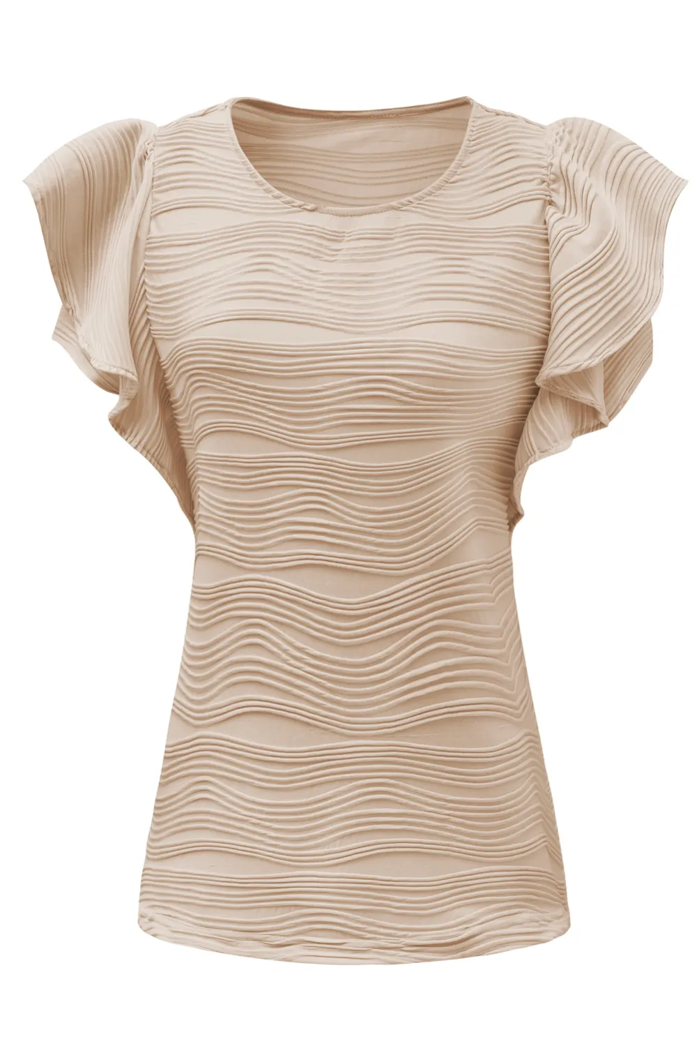 Wavy Textured Ruffle Sleeve Top