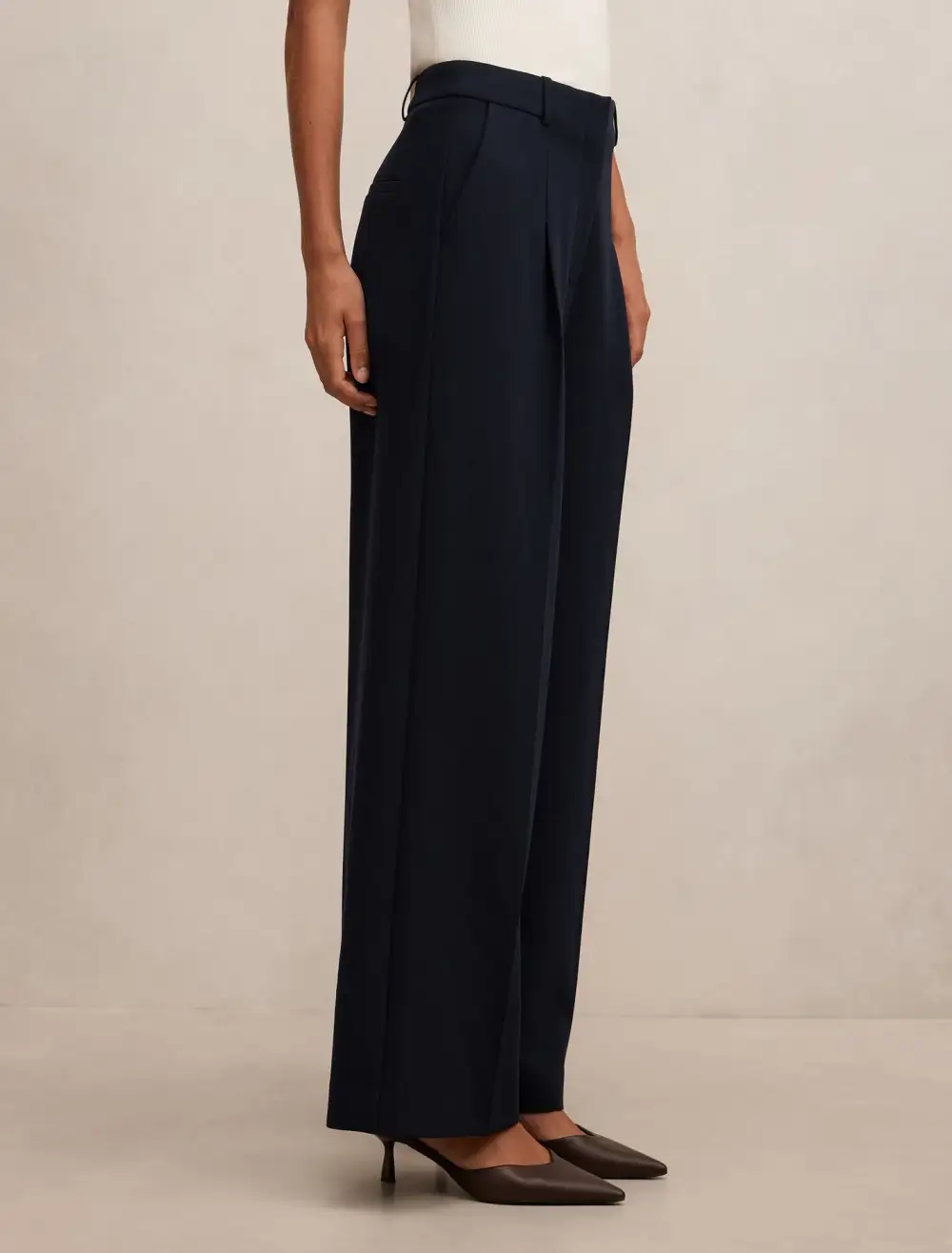 Navy Blue Wide Leg Tailored Pants