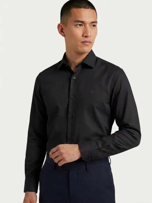 Men's Non-Iron Cotton Geometric Logo Embroidered Long Sleeve Shirt