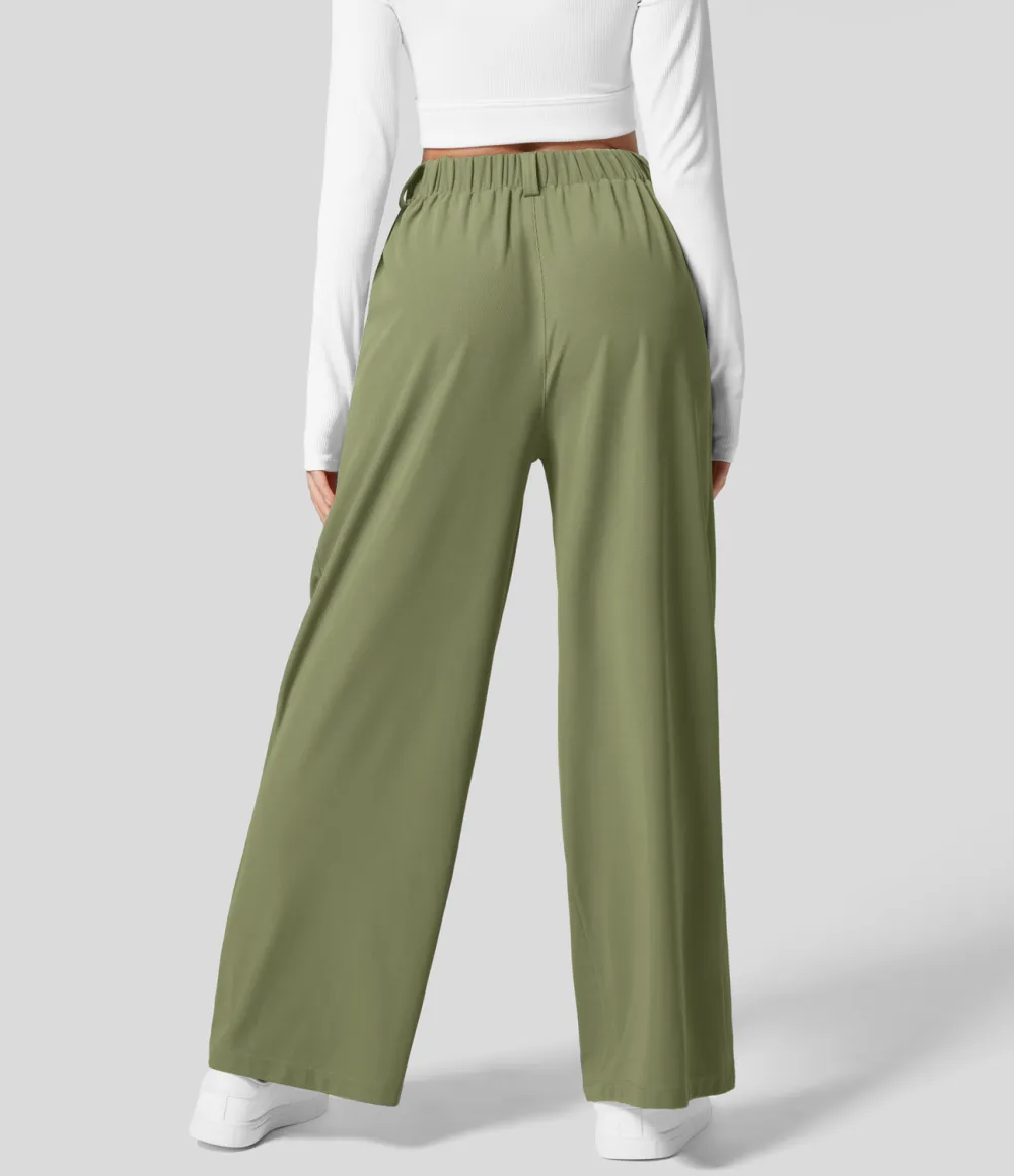 2026🔥  High Waisted Plicated Side Pocket Wide Leg Waffle Work Pants