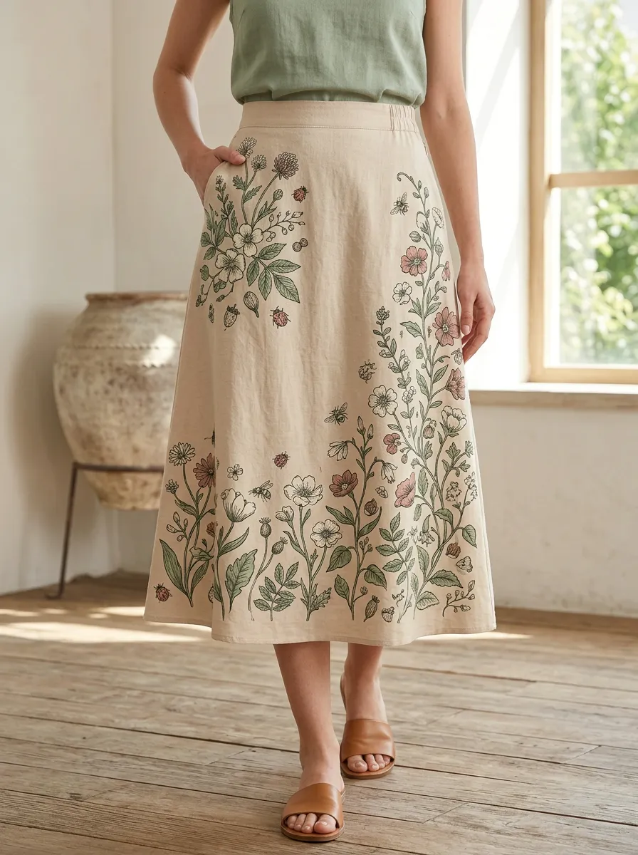 Women's Botanical Garden Ladybug Printed A-line Skirt
