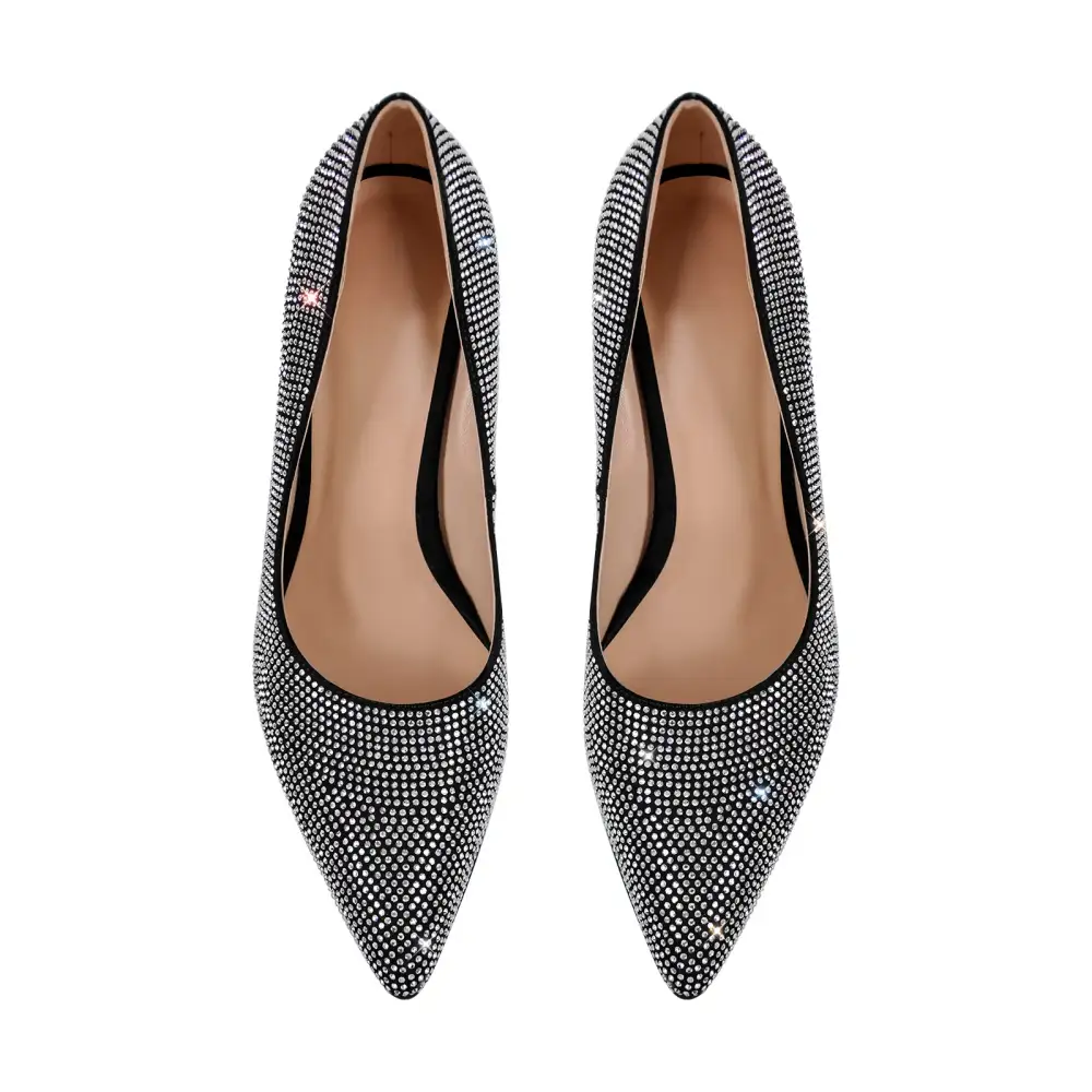 Rhinestone Pointed Toe Mid Heel Pumps