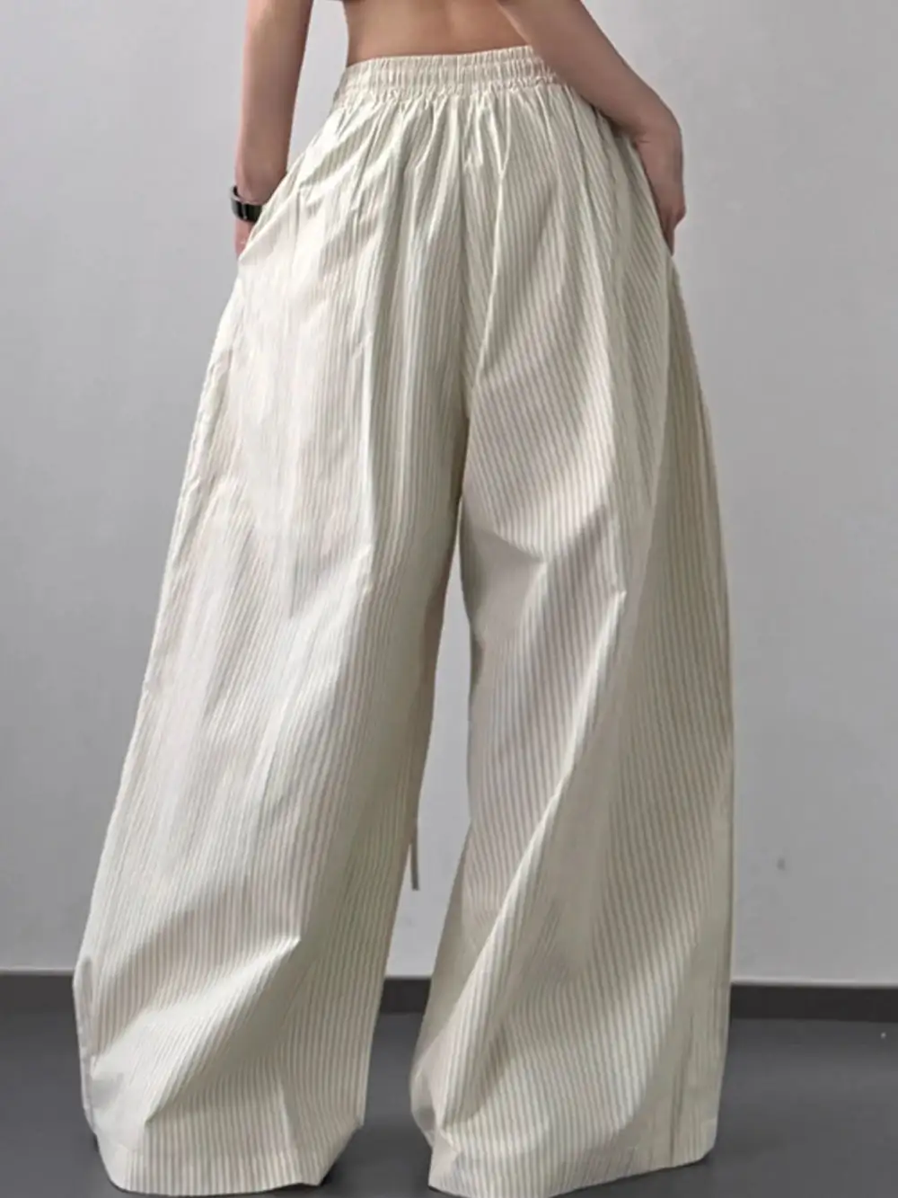 Textured Striped Wide Leg Drawstring Pants