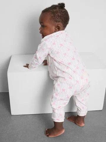 0-24mths | Bow Print Zip-Up Sleepsuit