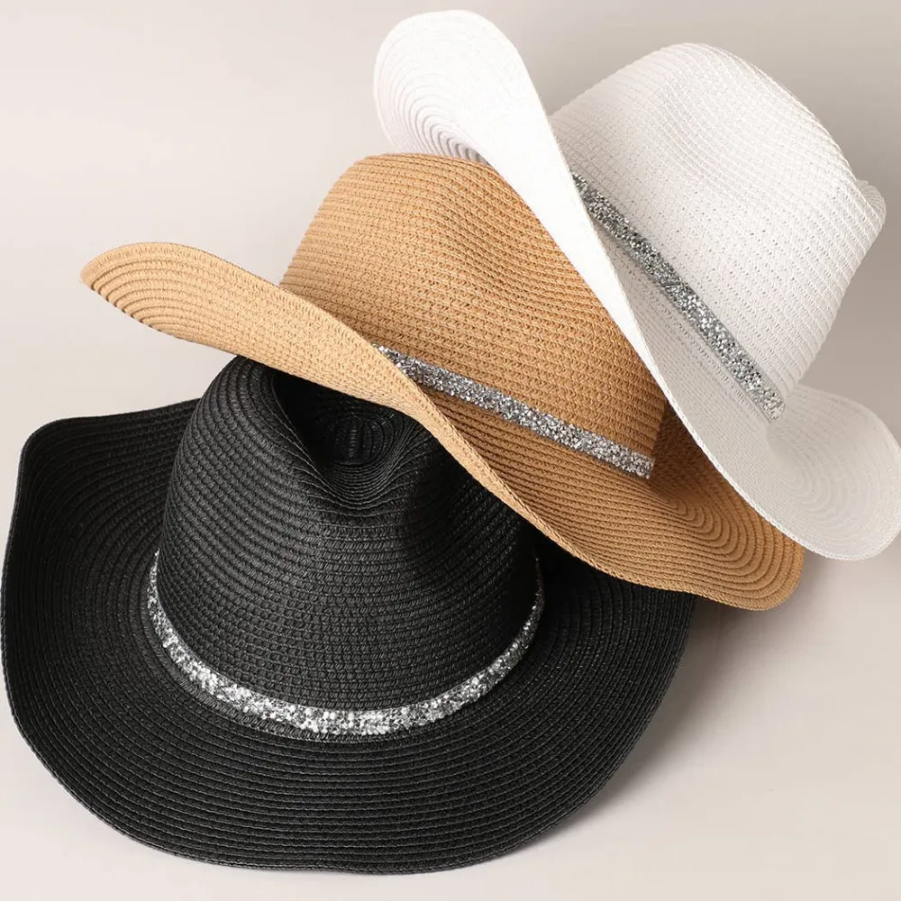 Rhinestone Straw Wide Brim Hat
