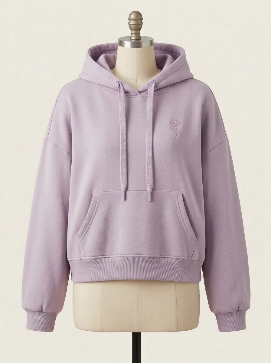 Women's Minimalist Floral Sage Green Embroidered Hoodie