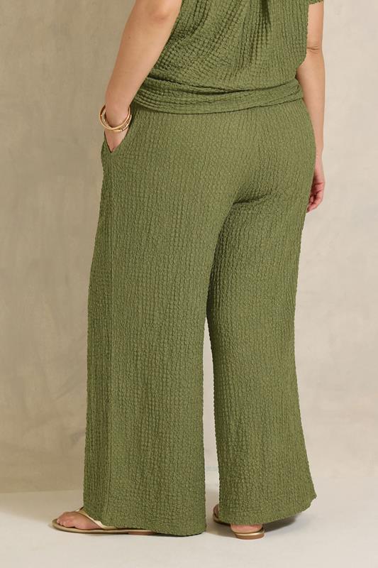 Khaki Green Crinkle Wide Leg Trousers detail 3