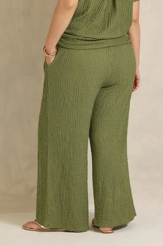 Khaki Green Crinkle Wide Leg Trousers