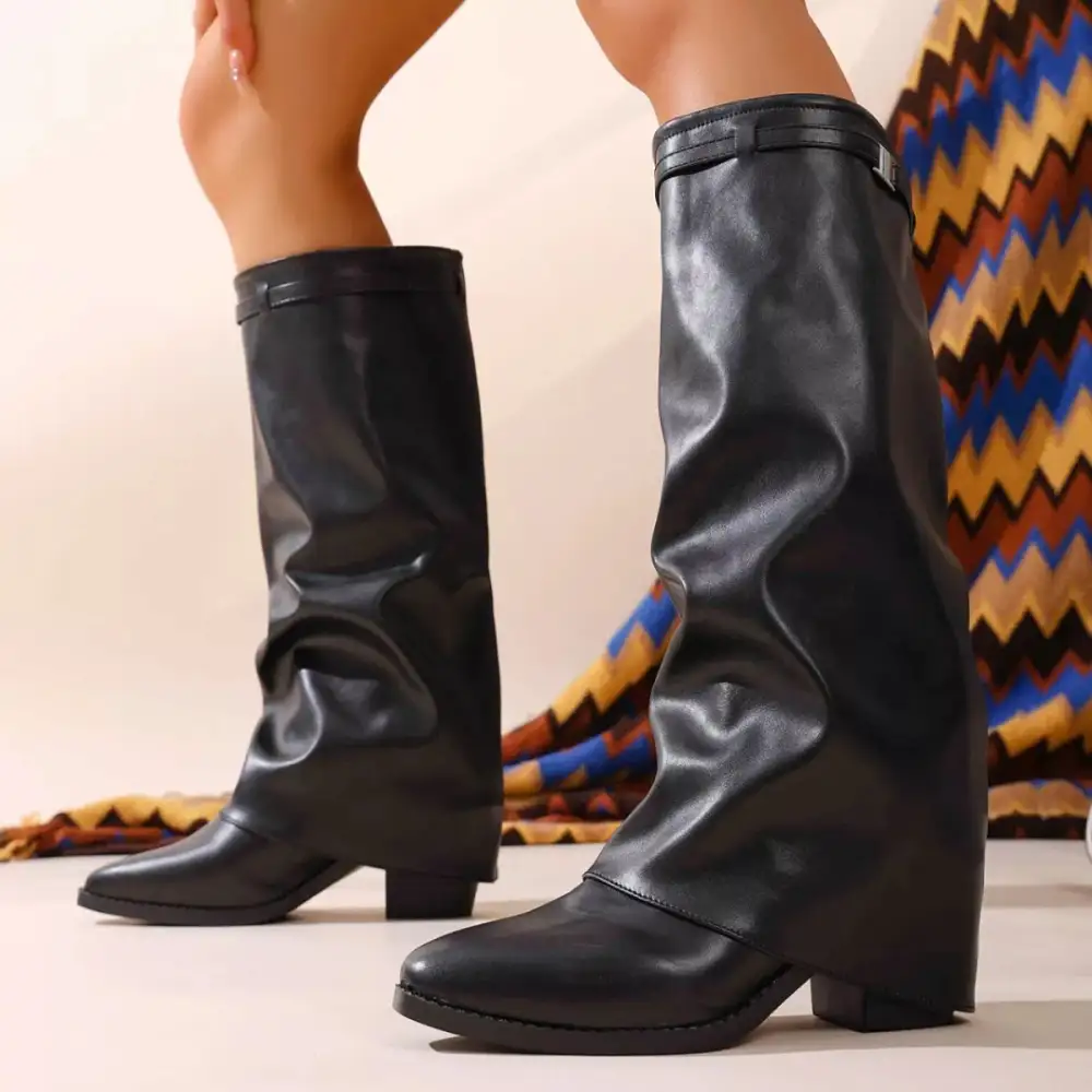 Weekend Point Toe Block Heels Boots