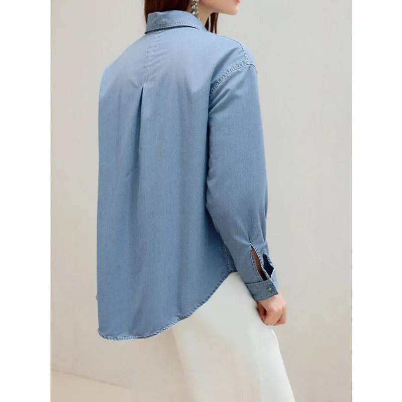 Plus Size Button-Up Long-Sleeve Denim Shirt