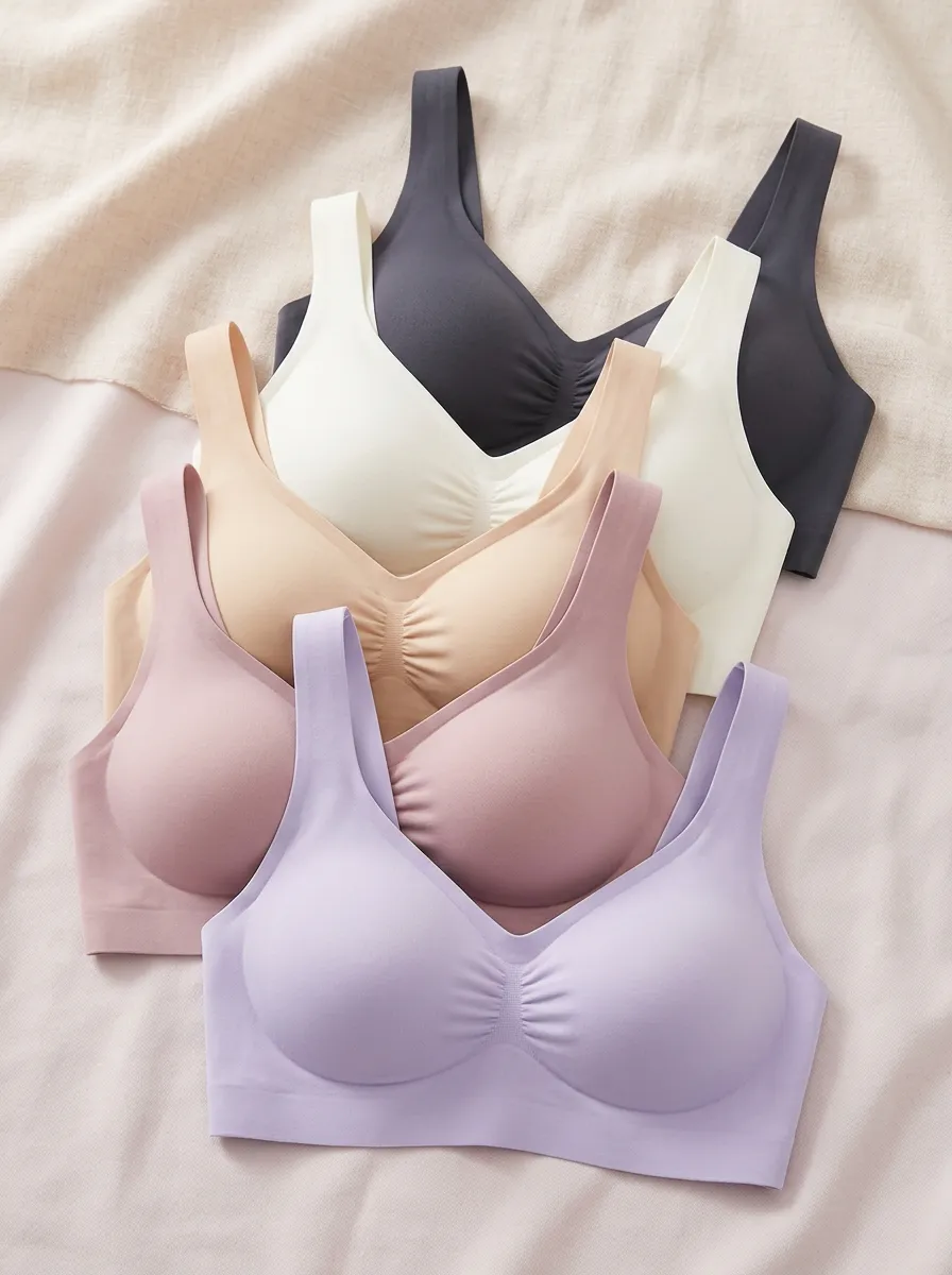 Seamless V-Neck Ruched-Front Women's Wire-Free 5-Pack Bralette Set