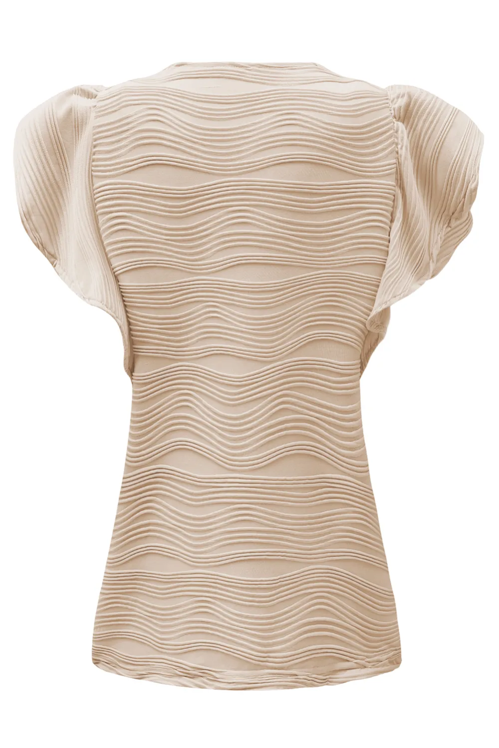 Wavy Textured Ruffle Sleeve Top