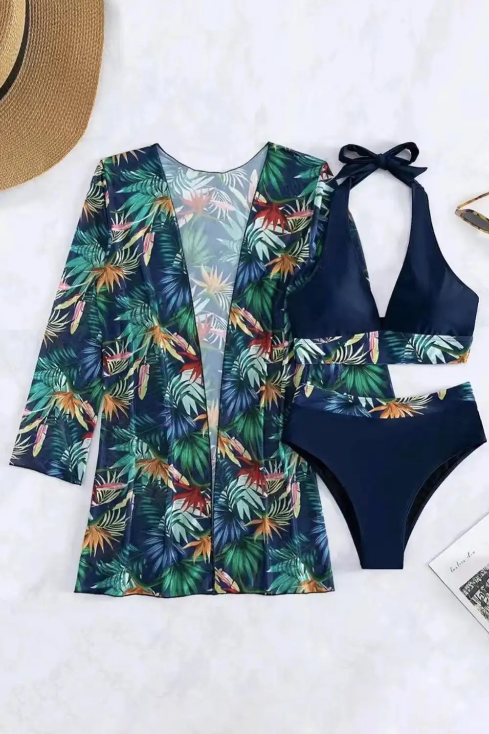 Printed Halter Neck Layered Swimsuit