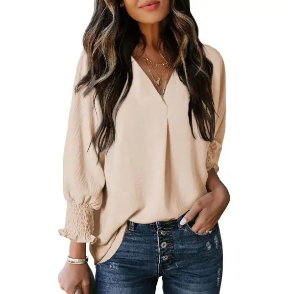 Ruffled Soft Structure V-Neck Blouse