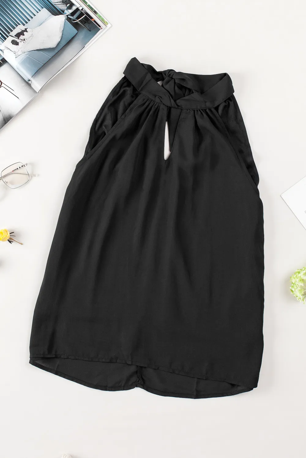 Black Keyhole Halter Neck Tank Top