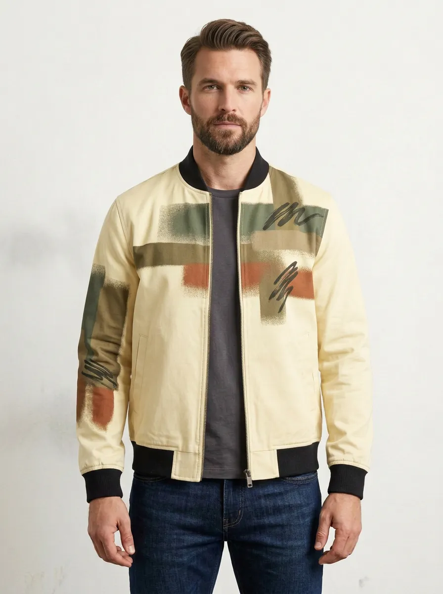 Spray-Effect Print Bomber Jacket