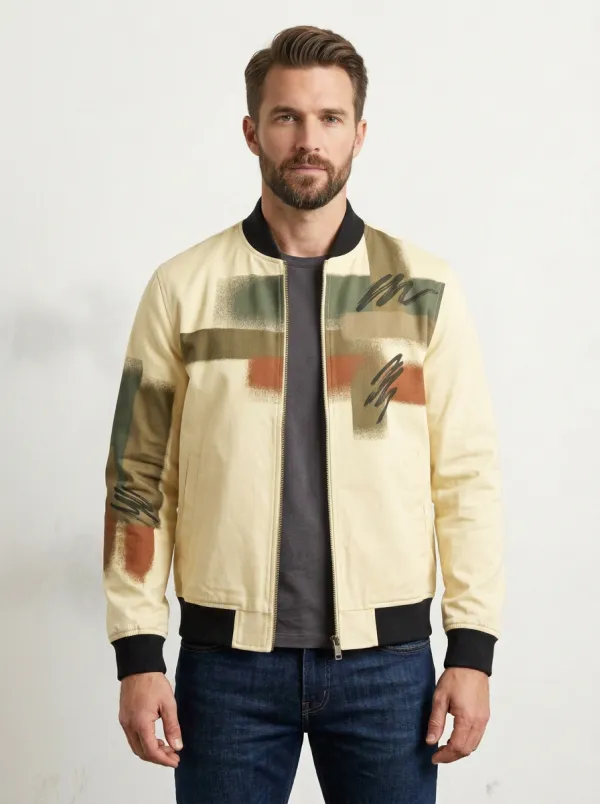Spray-Effect Print Bomber Jacket