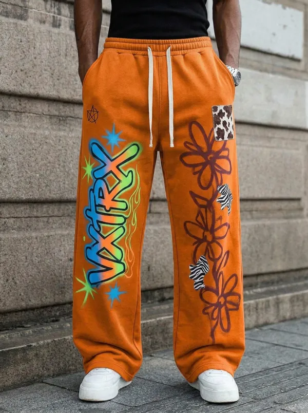 Unisex Creative Streetwear Graffiti Floral Sweatpants