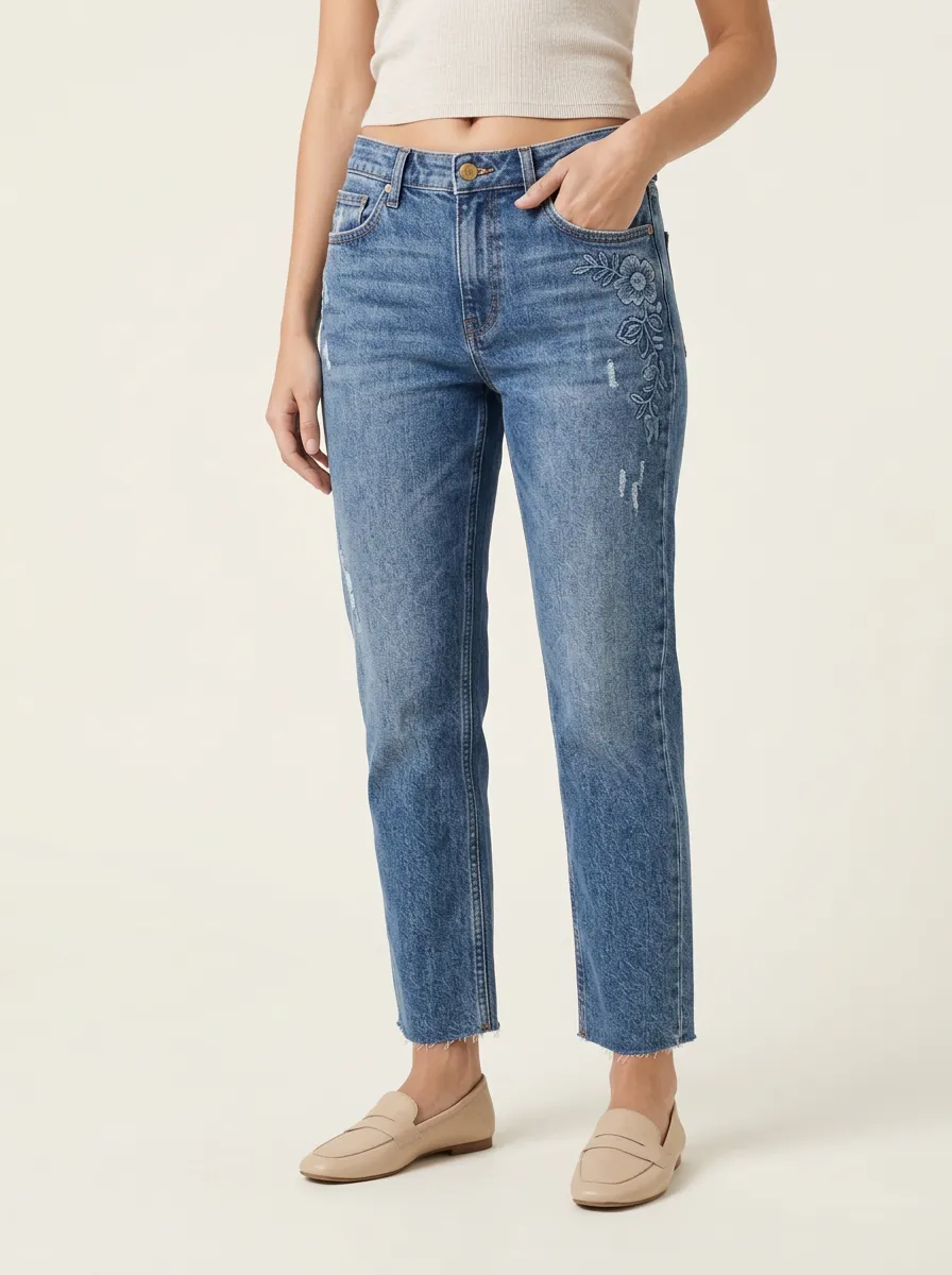 Modern Straight Leg Mid Rise Jeans
