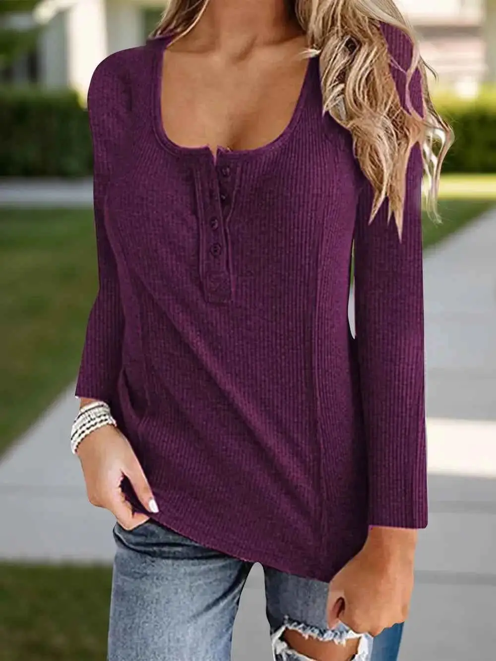 Scoop Neck Long Sleeve T-Shirt