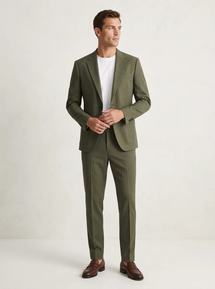Men's Olive Green Tailored Suit Set