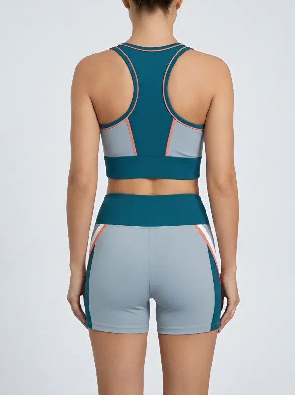 Practical Colorblock Detail Activewear Women's Tank Top And Sports Shorts Set