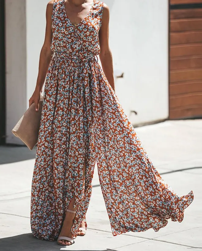 Floral Boho V Neck Maxi Dress