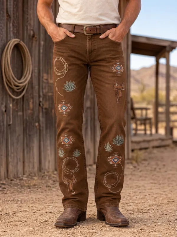 Men's Western Cowboy Lasso Southwestern Jeans