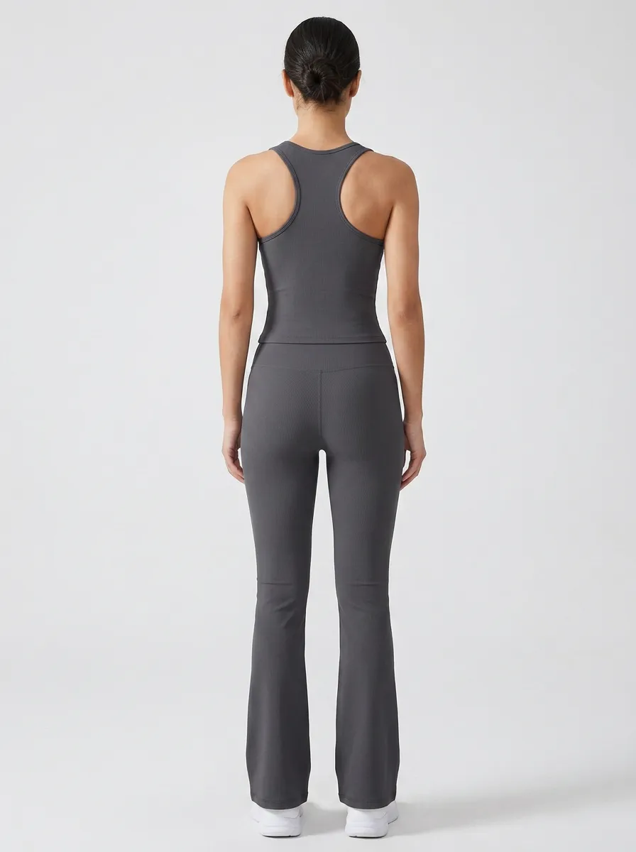Ribbed Yoga Athletic Flared-Leg Women's Tank Top Flare Pants Active Set