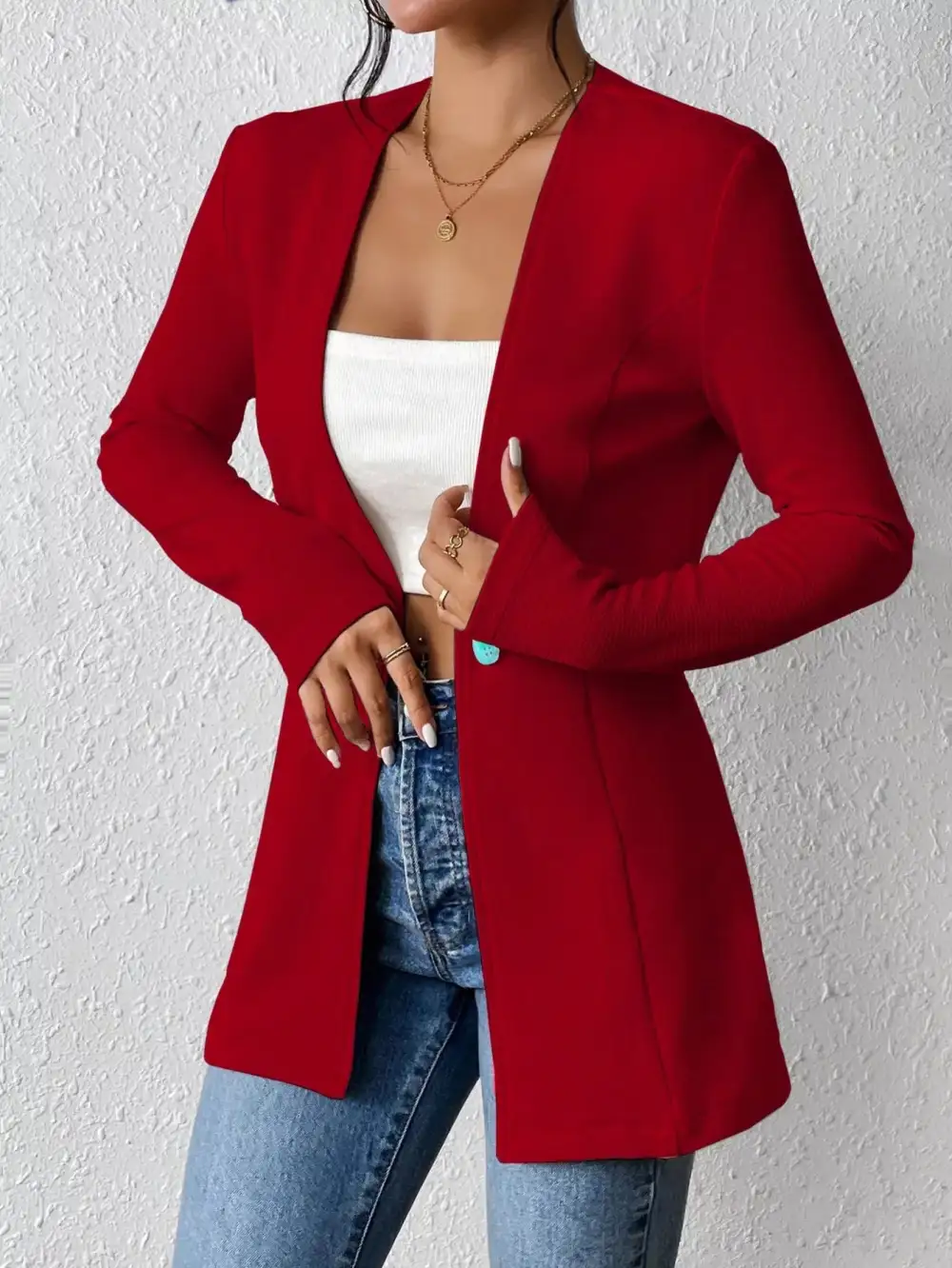 One Button Long Sleeve Blazer Easy Layering Piece