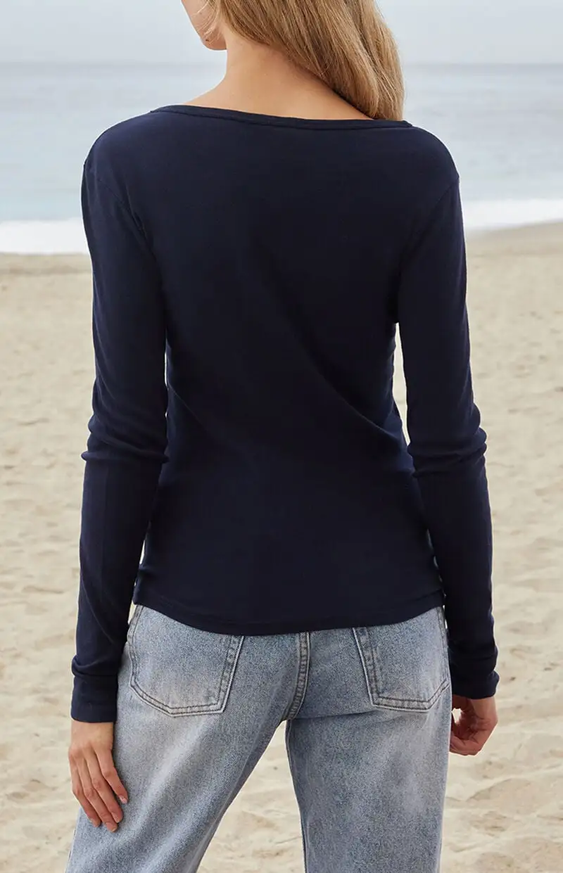John Galt Navy Leah Long Sleeve Top